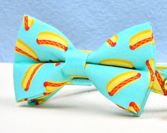 Cat Collar Bow Set, Personalized Custom Hotdog Cat Collar Bow Tie, Foodie Cat Collar Bowtie, Small Dog Collar, Pet Cat ID, Kitten Collar