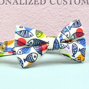 Cat Collar Bow, Personalized Custom Fish Cat Collar Bow Tie, Cat Collar Bowtie, Small Dog Collar, Pet Cat ID Tag, Kitten Collar