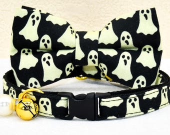Nœud papillon avec collier de chat fantôme : collier d'Halloween pour chaton, boucle séparable