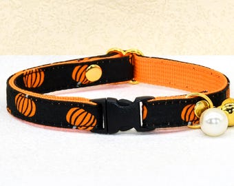 Collier chat citrouille, noeud papillon d'Halloween noir, collier chaton échappé avec breloque grelot