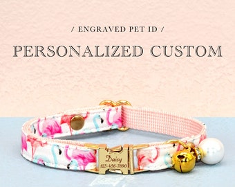 Flamingos Cat Collars, Personalized Custom, Wedding / Birthday Collar Bow Tie Accessories for Kitten / Puppy / Small Dog
