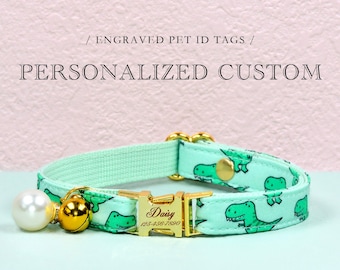 Collar de dinosaurio para gato, collar personalizado para gatito/cachorro, pajarita y correa
