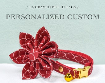 Christmas Cat Collar Flower, Personalized Custom Cat Collar Flower, Cat Collar / Matching Bell and Pearl / Wedding / Cat + Small Dog Sizes