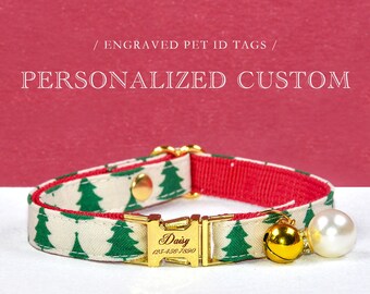 Collar navideño para gatos, collar rojo personalizado con lazo o flor para gatos, etiquetas de identificación para gatos, collar para gatitos, collar para perros pequeños, regalo para amantes de los gatos