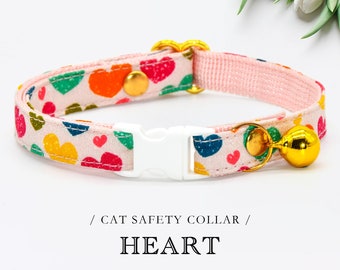 Pale Pink Heart Cat Collar, Breakaway Buckle, Kitten Collar Bowtie