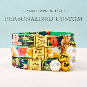 Collier pour chat, Collier pour chat personnalisé, Collier floral pour chat, Carte d'identité pour chat, Nœud papillon pour collier pour chat, Collier pour petit chien, Collier pour chat doré, Colliers pour chaton
