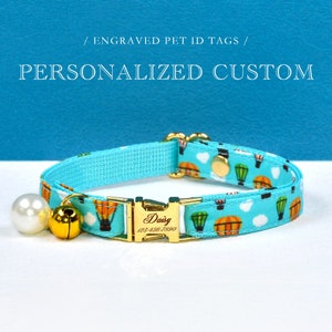 Coleira de gato SkyBlue, coleira de gato personalizada, coleira de balão de ar quente, coleira de cachorro pequena, etiqueta de identificação de gato de estimação, coleira de gatinho, coleira de gato