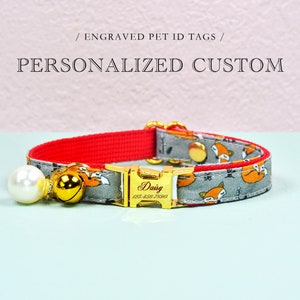 Colliers pour chat, collier de chat personnalisé personnalisé, automne, collier de chat gris, noeud papillon, collier pour petit chien, cadeau pour amoureux des chats, carte d'identité de chat, collier pour chaton