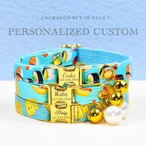Collier pour chat, collier chat gourmet personnalisé personnalisé, carte d'identité de chat, noeud papillon collier chat bleu, collier chat doré, collier petit chien, colliers chaton
