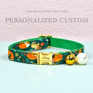Collier chat automne, Collier chat renard personnalisé personnalisé, Collier chat vert Nœud papillon, Collier petit chien, Carte d'identité de chat, Collier chaton