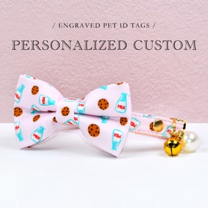 Ensemble de noeuds de collier de chat de biscuits de lait, noeud papillon de collier de chat personnalisé personnalisé, noeud papillon de collier de chat rose, collier de petit chien, collier de chaton