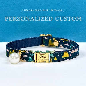 Collier pour chat bleu marine, collier pour chat personnalisé, collier pour chat des montagnes, cadeau pour amoureux des chats, carte d'identité pour chat, collier pour chaton, collier pour chat bleu marine
