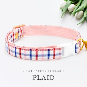 Cat Collar, Red & Blue Chambray, Wedding / Birthday / Festivals Cat Collar Accessories, Cat Gift, Breakaway Safety  Kitten Collar
