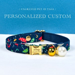 Collier pour chat bleu marine, Collier pour chat personnalisé, Collier pour chat avec parapluies, Collier pour petit chien, Carte d'identité pour chat, Collier pour chaton, Collier pour chat bleu marine