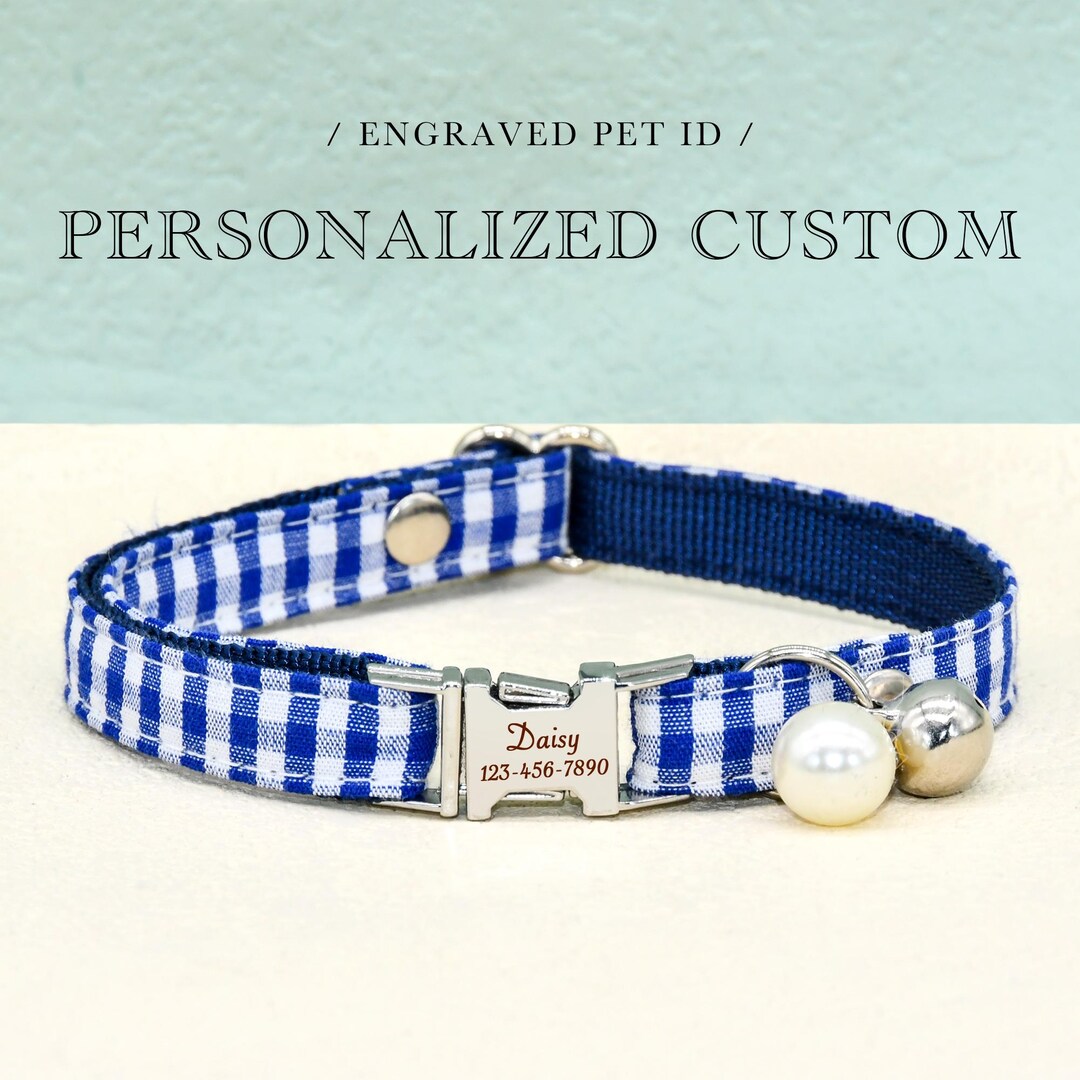 Blue Plaid Cat Collar, Personalized Custom Name, Bowtie - Etsy