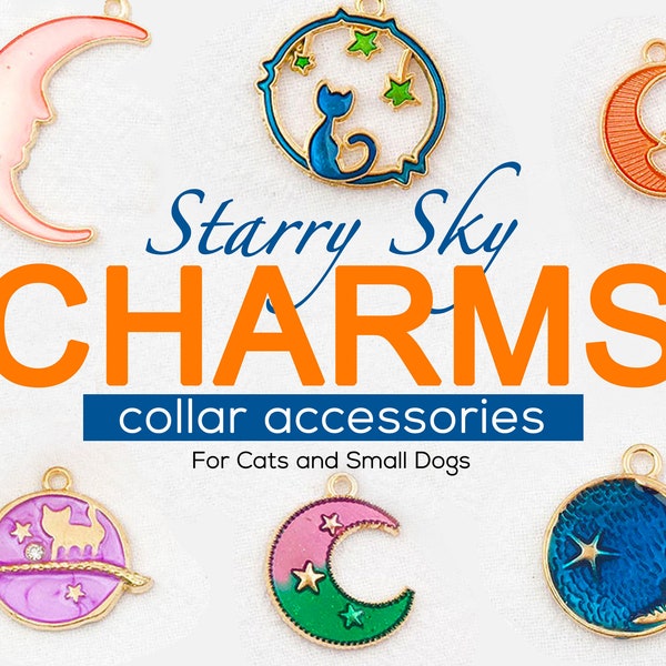 Kat kraag charme, kleine huisdier charme, kleine kraag charme - "Starry Sky Charm Series" - huisdier halsband accessoire, (Moon Star Cat)