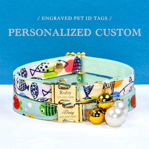 Collier pour chat, Collier pour chat personnalisé, Noeud de collier poisson poisson, Carte d'identité pour chat, Collier or pour chat, Colliers pour chaton, Collier pour petit chien
