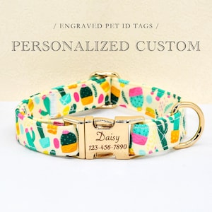 Personalized Custom Dog Collar / Bow / Leash, Summer Gorgeous Cactus, Wedding / Birthday Bowtie for Dogs