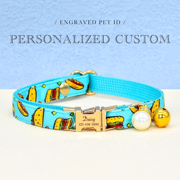 Personalized Taco Pet Collar, Foodie Kitten Puppy Collar with Bow Tie