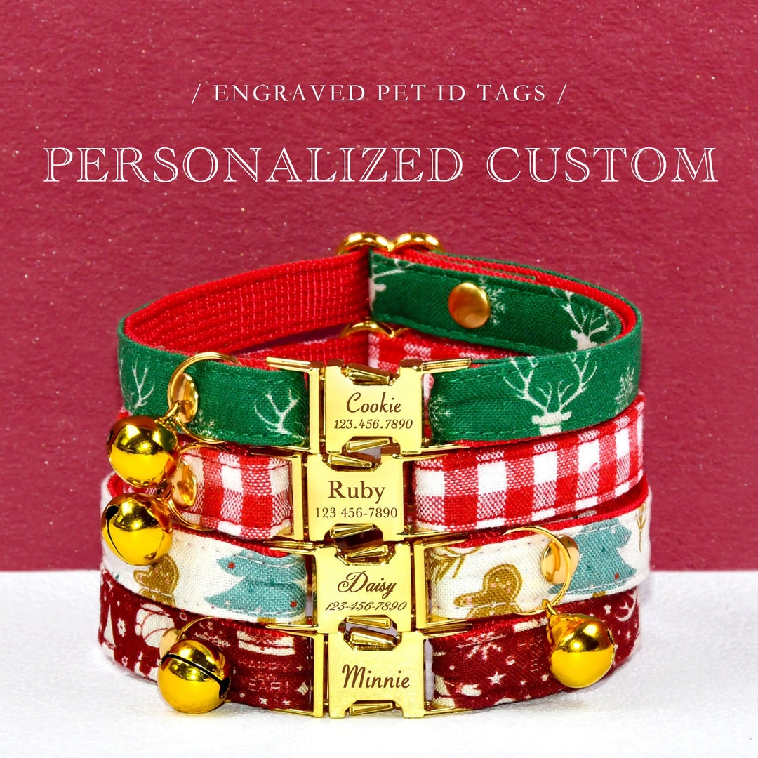 Cat Collar Personalized Custom Cat Collar Bowtie Christmas Etsy
