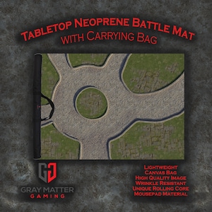 Tabletop Wargame Battle Mat w\ Bag - Town Center - 44x60 and 36x36 - Neoprene Mousepad Game Mat