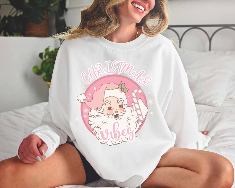 Pinky Santa Clause Christmas Vibes Sweatshirt Retro Pink - Etsy