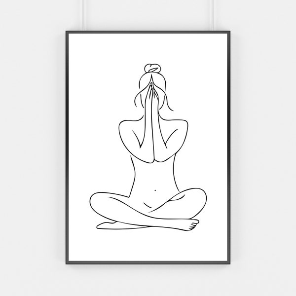 Printable Yoga Art | Yoga Line Art Print | Yoga Pose Minimalist | Abstract Wall Art | Namaste Art Print | Namaste Line Drawing