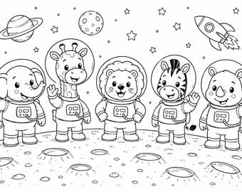 Safari Animals Space Trip Colouring Book | PDF Download | Printable Kids Colouring Pages