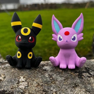 Espeon & Umbreon Eeveelution inspired 3D Printed model in full colour | Fan Art, Craft, Gift, Gaming, Present, Eevee, Johto