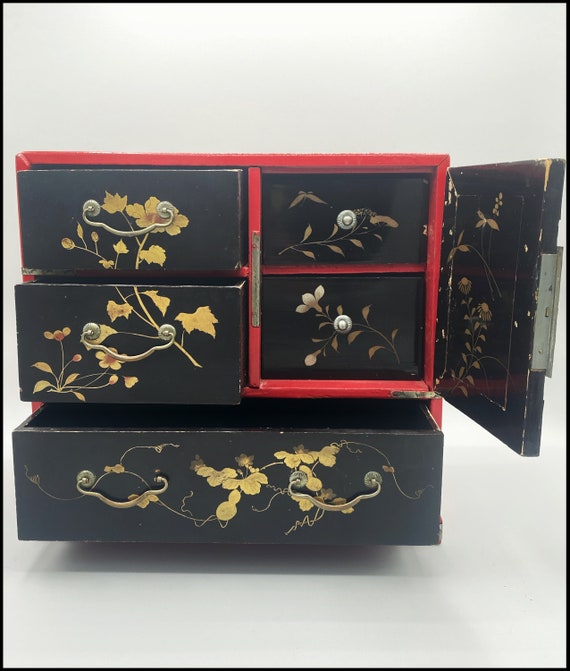 Antique Japanese Meiji Period Wooden Lacquered Ha… - image 1