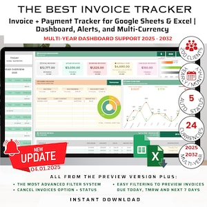 Invoice Tracker Google Sheets & Excel, Invoice Tracker Spreadsheet, Customer Payment Tracker, Small Business Spreadsheet, Invoice Management