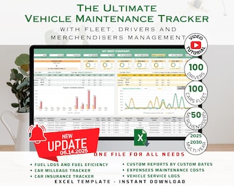 Vehicle Maintenance Tracker: Excel Fleet & Fuel Costs Calculator (Digital Download)