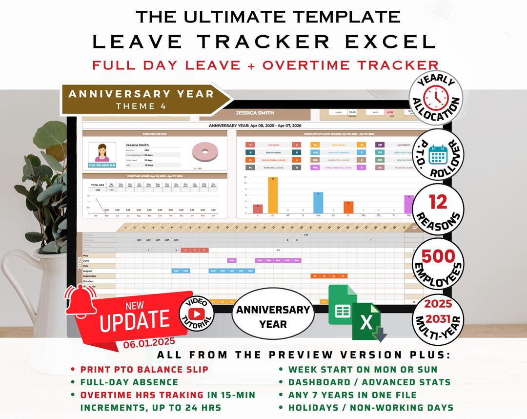 Leave Tracker Excel Template up to 500 Employee and Any 7 Years ...