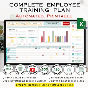 Trainingsplan-Vorlage - Excel-Personalschulungs-Tracker, HR-Schulungsplanbuch, Entwicklung neuer Mitarbeiter, druckbare Matrix-Arbeitsblatt