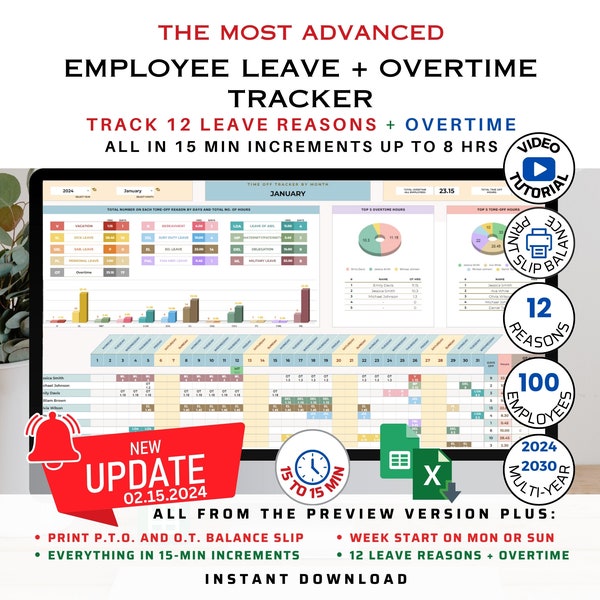 Employee Leave Tracker & Vacation Tracker | Excel Template and Google Sheets Template |  Absence Tracker | Employee Manager Sheet Template