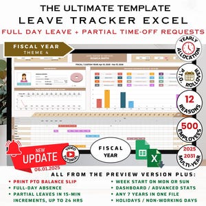 Leave Tracker Excel Template up to 500 Employee and any 7 years | Absence Tracker, Leave Planner, Annual Leave, Sick Leave, Absence Calendar