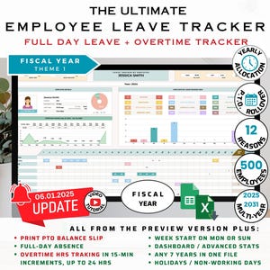 Employee Leave Tracker & Vacation Tracker | Excel Template and Google Sheets Template |  Leave Tracker Full Days + Hourly Partial Time Off
