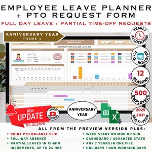 Employee Leave Planner for 500 employees and any 7 years - Employee Leave Planner in Excel Template and Google Sheets Template