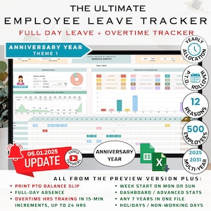 Employee Leave & Vacation Tracker, any 7 Years Employee Leave Tracker - Excel Template and Google Sheets Template