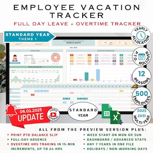 Annual Leave Tracking: Leave Tracker, Planner for  Employee Vacations, Medical Leave, and Small Business – Excel Template and Google Sheets