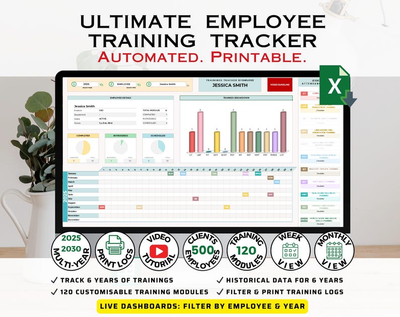 Employee Training Tracker Excel: HR Staff Development Spreadsheet ...