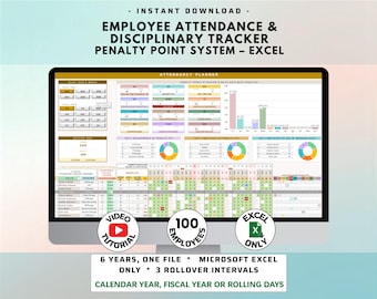Employee Attendance Tracker for Small Businesses with Penalty Point System included (MS Excel)