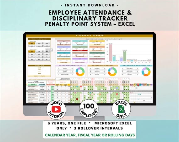 Employee Attendance Tracker for Small Businesses with Penalty Point System included (MS Excel)