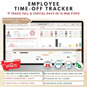 PTO-tracker voor werknemers | Excel-sjabloon vrije tijd en afwezigheid | Vakantie- en verlofbeheer voor teams (inclusief Google Spreadsheets)