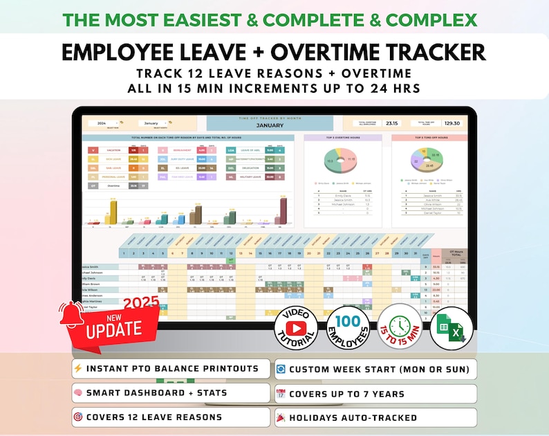 Employee Leave Tracker & Vacation Tracker | Excel Template and Google Sheets Template |  Absence Tracker | Employee Manager Sheet Template