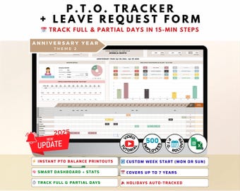 Employee Paid Time Off (PTO) Tracker + Partial Time-Off requests, Anniversary Year Setup