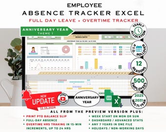 Employee Leave Tracker + Overtime Hours Tracker, Anniversary Year System Setup