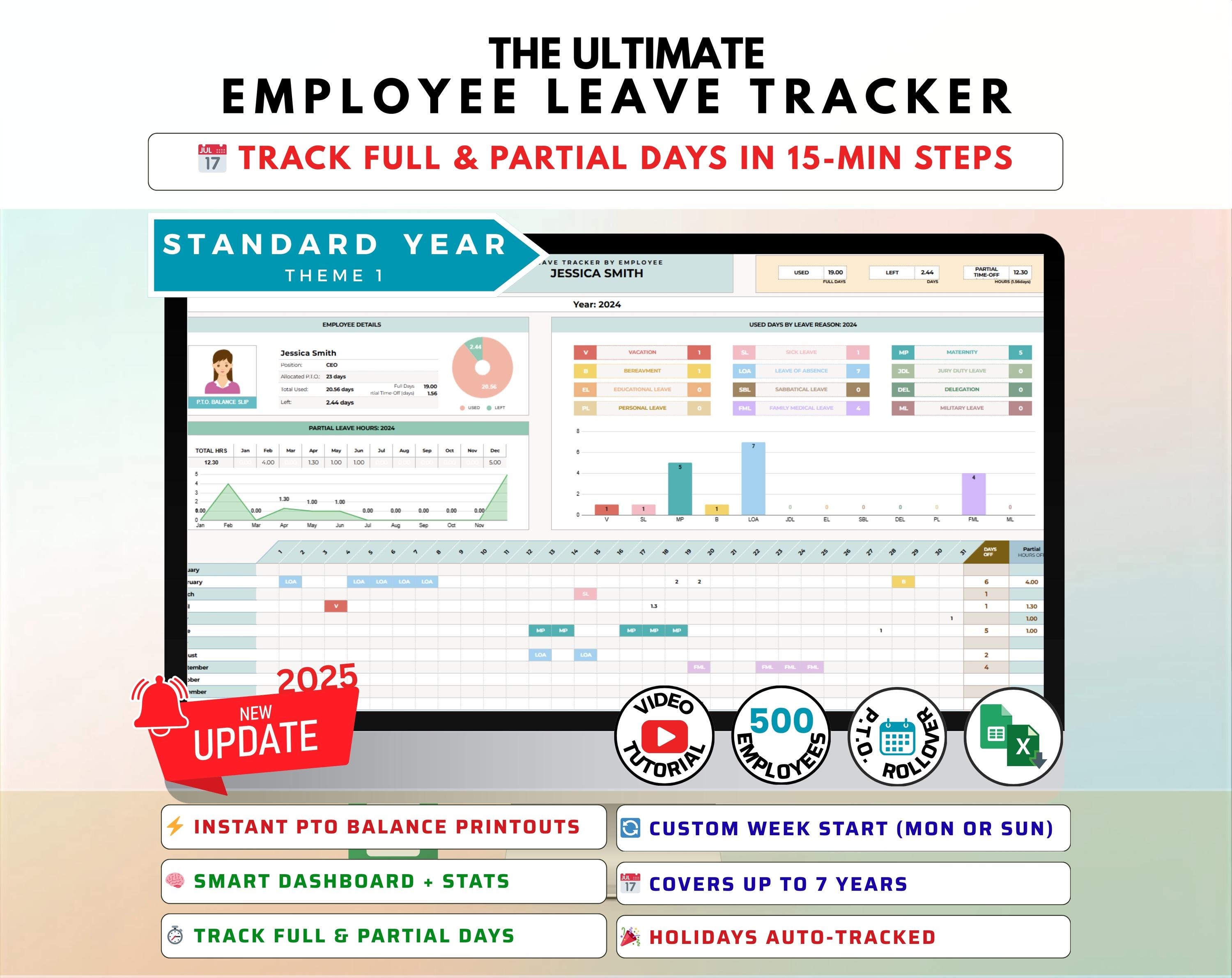Employee Leave Tracker: Excel & Google Sheets Template (full/partial ...