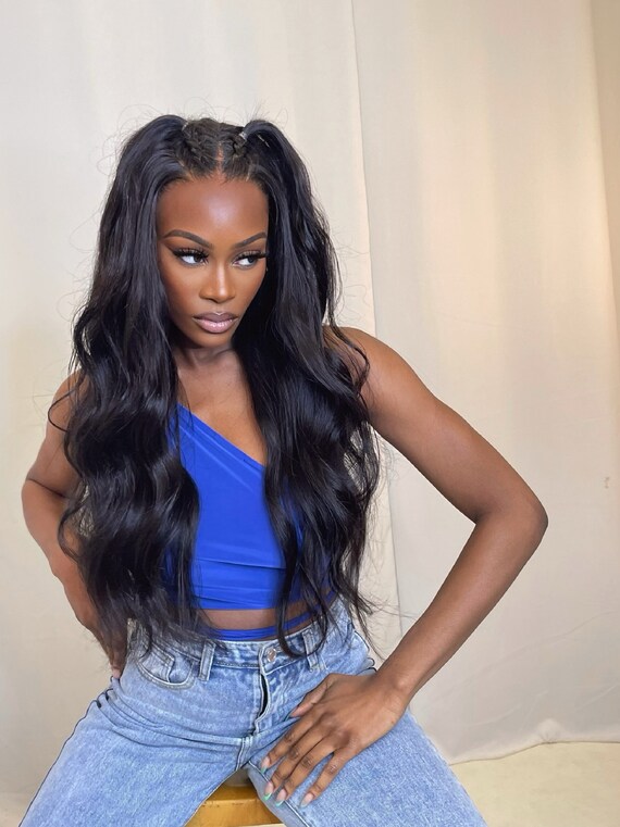 Black Denim 21 Hollywood Wave Lace Human Hair Lace Front Wig Etsy