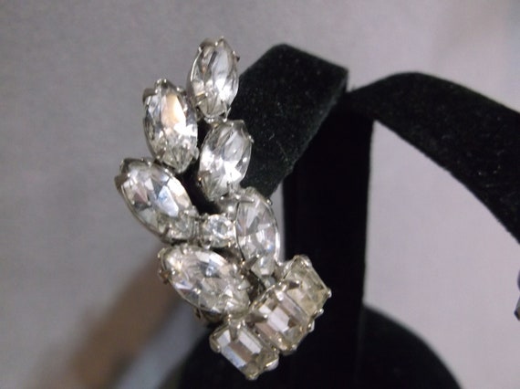 Weiss Clear Rhinestone Clip Earrings - image 2